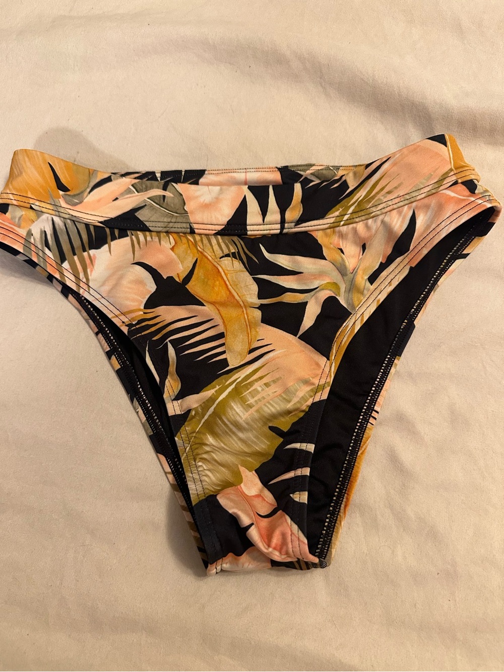 Billabong Tropical Leaf Print Bikini Bottoms - Black, Olive & Peach
